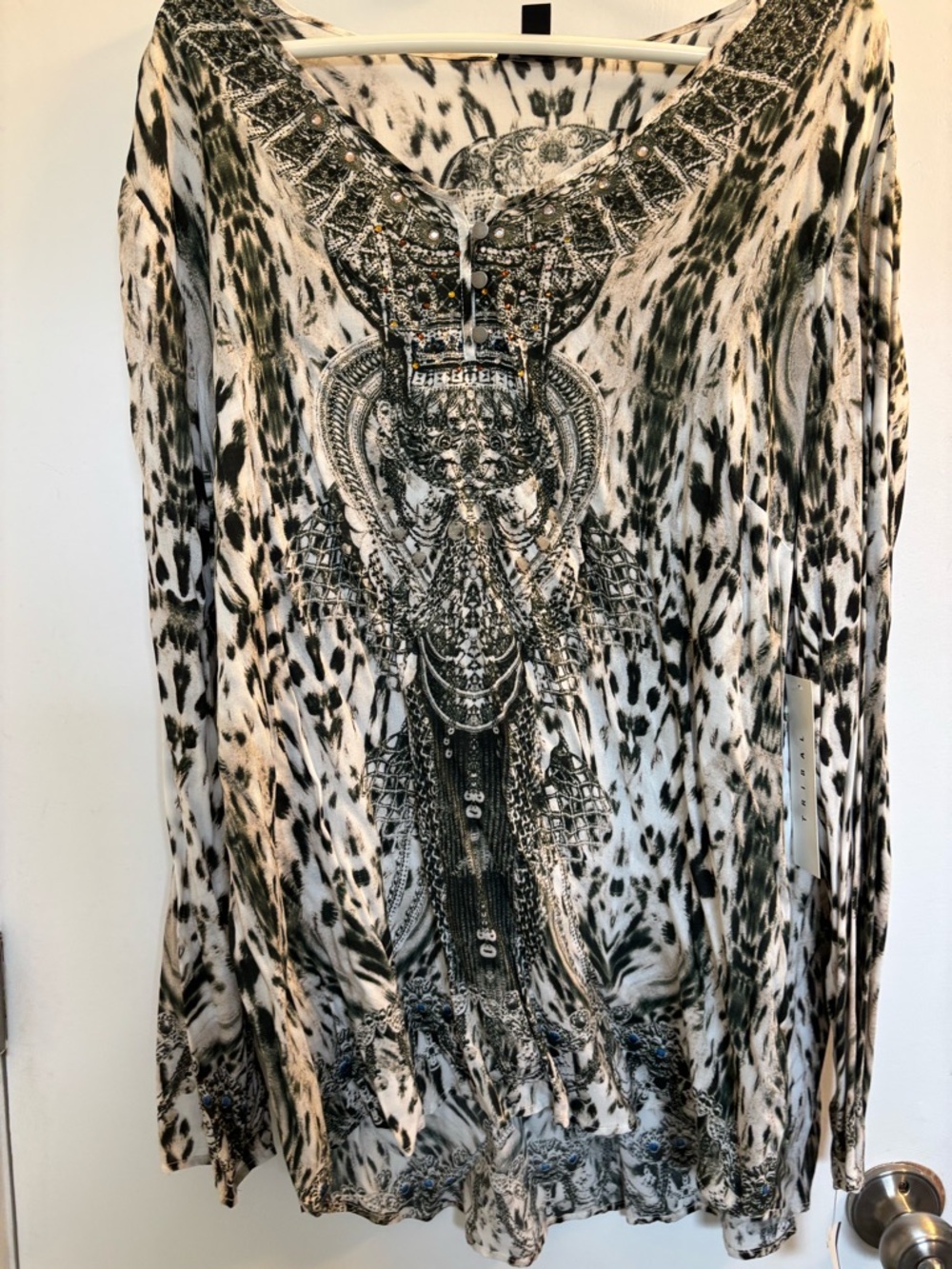Embellished Black & White Animal Print Tunic